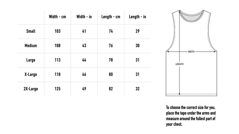 Size chart for Metal Logo Vest - Black