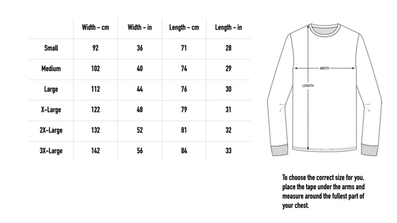 Size chart for Hex So Heavy Tee - Black