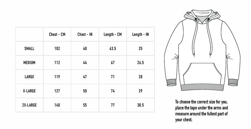 Size chart for Crown The Witch Tour Hoodie - Black
